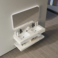 Meuble sous-vasque de salle de bain moderne de luxe Ovale Rectangulaire Marbre Pierre Couleur Blanc Armoires en céramique