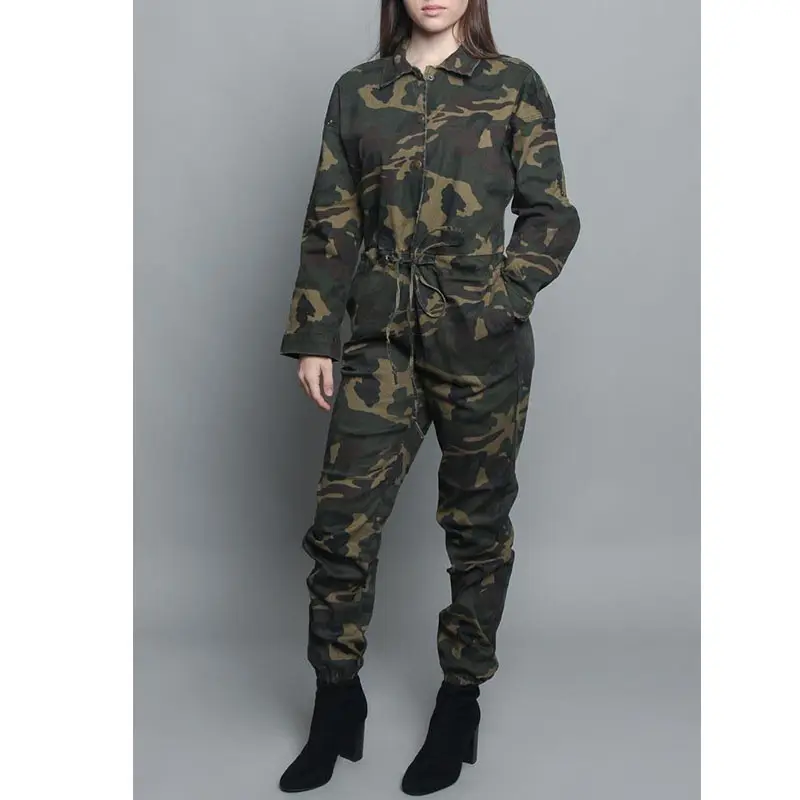 Custom Passen Taille Parachute Camo Jumpsuit Vrouwen Camouflage Ademende Een Stuk Jumpsuits Fitness