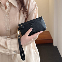 Tas Clutch Kulit untuk Wanita Dompet Ritsleting Panjang Dompet Kulit Sapi Asli Tempat Kartu Tas Ponsel Fashion Sederhana