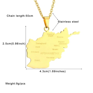 Mapa de moda de acero inoxidable de Afganistán con nombre de ciudad collares colgantes plata afgana/oro Color país Mapa joyería - Product Image 6