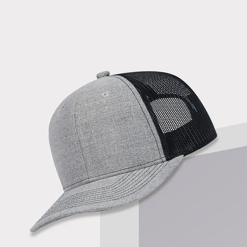 Customized Caps Slightly Curved Brim Charcoal Gray Mesh Trucks 6 Panel Cotton Cap 3D Embroidery Logo Vintage Trucker Hat