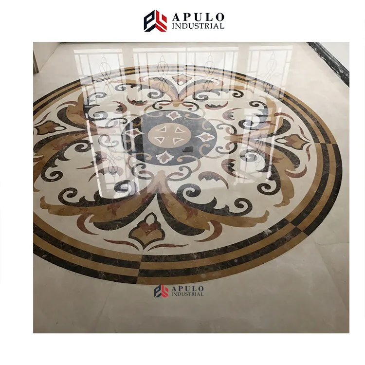 Cad drawing natural polished waterjet decorative ground beige celling water jet stone floor tile custom design marble medallion