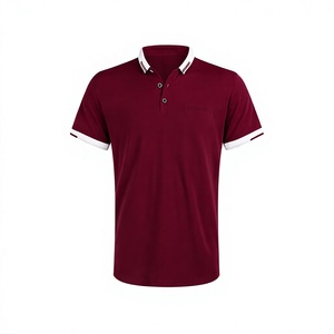 Polo de Manga Corta para Hombre, Color Sólido, con Bolsillo, Casual, Tejido Oxford, Corte Regular, Color Granate - Product Image 1