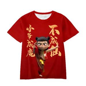 220g tejido <span class=keywords><strong>COS</strong></span> divertida camiseta 3D impreso Nezha Devil Child Spirit Beads nueva película dibujos animados manga corta ajuste suelto 100% poliéster - Product Image 5