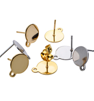Clous d'oreilles ronds en acier inoxydable, tiges plates circulaires avec boucle, attaches pour boucles d'oreilles, accessoires pour la fabrication de bijoux DIY