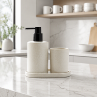 Nouvel ensemble d'accessoires de salle de bain trois pièces en résine écologique, élégant, torsadé et côtelé, avec distributeur de savon et porte-brosse à dents