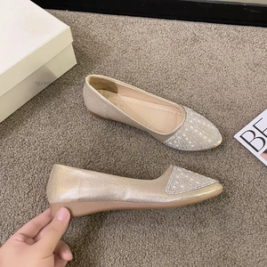 Wholesale Gold Silver Women Comfort Pointed Toe Ballet Dress <b>Shoes</b> Ladies <b>Shoes</b> Flats - Product Image 2