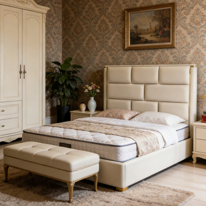<span class=keywords><strong>Lit</strong></span> en cuir de luxe italien 1,8 m bleu smog, <span class=keywords><strong>lit</strong></span> <span class=keywords><strong>double</strong></span>, chambre principale, banc de <span class=keywords><strong>lit</strong></span> assorti, capitonné - Product Image 2