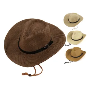 Fashion kids summer shapeable cowboy sun hats wide brim wholesale straw cowboy hats for baby
