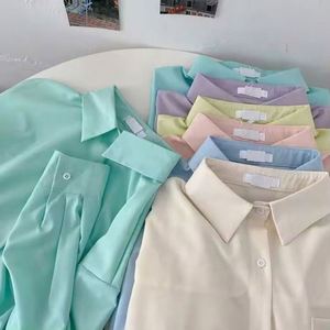 Nouvelle chemise décontractée vintage en mousseline pour femme, coupe régulière, col montant, édition coréenne, polyvalente, printemps/automne, logo frontal, séchage rapide - Product Image 6