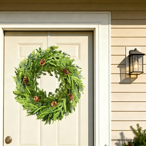 Handmade Eco-Friendly Christmas Wreath Wholesale Artificial Evergreen Natural <strong>Pinecones</strong> 24 Inch (60cm) for Front Door Decoration - Product Image 4