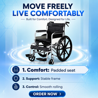Fauteuil roulant manuel pliable léger avec siège de toilette, fauteuil roulant portable à pousser à la main pour les patients, utilisation à domicile et en voyage