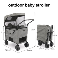 Poussette pliable double 2 places tout-terrain, chariot familial pour le camping et les activités de plein air