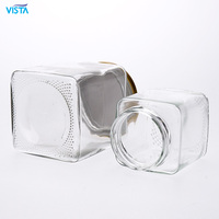 VISTA-Latas clásicas de vidrio para envasado de alimentos, botella de vidrio cuadrada hermética para mermelada de gelatina, tarro transparente para salsa con tapa de rosca