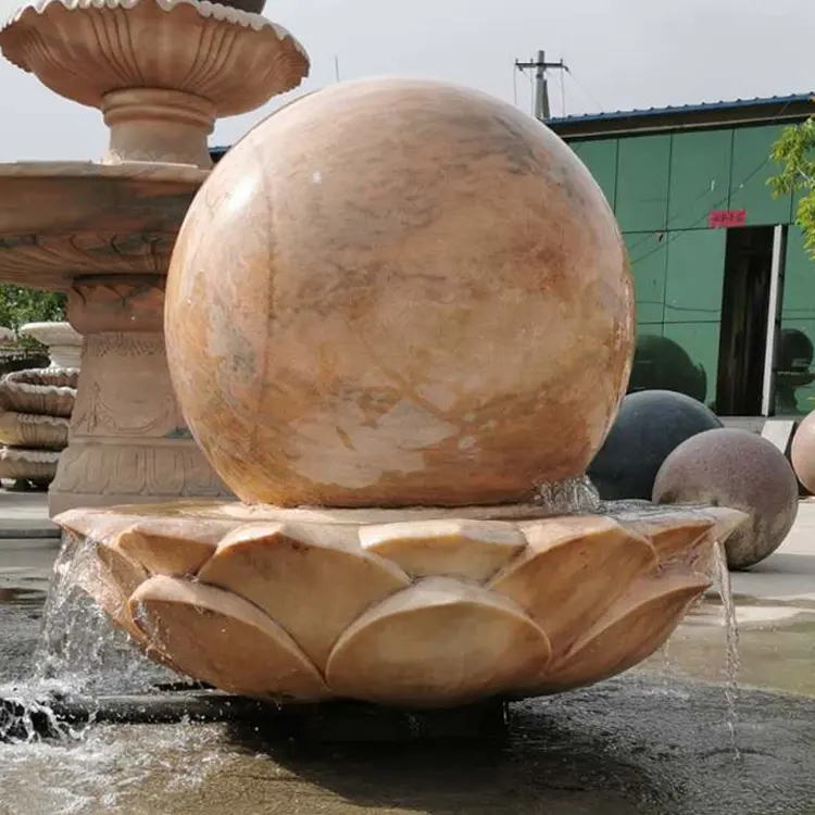 China Fengshui ball water fountain marble round ball stone water fountain with lotus