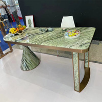 Meubles d'intérieur de luxe uniques en marbre vert, Table de salle à manger ronde, en Jade glacée et froid, chevet en marbre, nouvelle collection