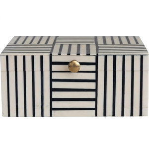 Modern Striped Wood Resin Jewelry Box with Gold Knob Rectangular Storage Box for Bedroom Decorative Use - Product Image 1