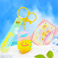 Porte-clés mousqueton en PVC Kawaii, motif crème glacée double coupelle, charm de sac, dessert estival mignon, coloré, durable, léger, cadeau promotionnel