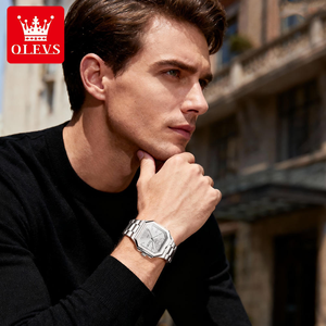 <span class=keywords><strong>Reloj</strong></span> de cuarzo para hombre OLEVS 3731, cuadrado, de lujo, con correa de acero texturizado multicolor, resistente al agua 30M, luminoso. - Product Image 2