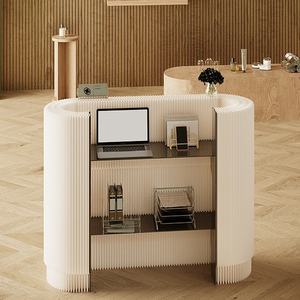 Escritorio de recepción <span class=keywords><strong>rotonda</strong></span> Escritorio de frente blanco Respetuoso con el medio ambiente Papel Kraft Plegable Estante de productos básicos Soporte de exhibición para el hogar y <span class=keywords><strong>la</strong></span> Oficina - Product Image 4