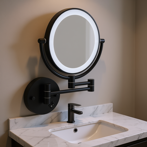 Espejo de Maquillaje Redondo LED de 8 Pulgadas para Montar en la Pared, Extensión de 12 Pulgadas, Aumento 1X/3X, Negro Mate, para Uso Doméstico - Product Image 2