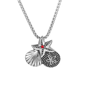 <b>Titanium</b> Steel Starfish Pendant Necklace With Seashell Charm For Men And Women SP961 - Product Image 5