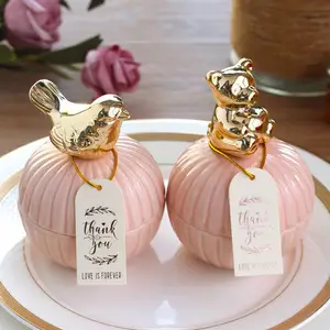 Pink Cute Bird Bunny Wedding Candy Box Ceramic Jewelry Boxes Ring Trinket Tanks with Crystal Holder Earring Storage Gift Crafts