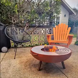 प्रत्यक्ष निर्माता firepit आउटडोर, corten स्टील पैरों के साथ आग गड्ढे और BBQ स्टेनलेस स्टील प्लेट