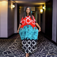 Fabricant de Robe Femme Imprimée Tendance Africaine à Col en V Ample, avec Poches, d'Influence Ethnique Moyen-Orientale, Nouveau Modèle pour l'Été 2024