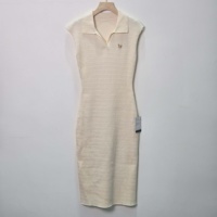 Robe pull midi en maille pour femme, col polo, sans manches, coupe ajustée avec ceinture, printemps-été, personnalisable avec logo, fabrication usine