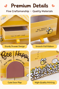 Boîte à bijoux avec motif d'abeille mignon, grand tiroir, compartiments latéraux, impression de message personnalisée, options de couleur - Product Image 3