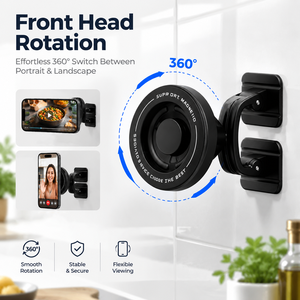 Support magnétique pour téléphone mural 360° °   Support adhésif rotatif pour téléphone, pour armoire ou carrelage, pour la lecture mains libres de recettes de cuisine - Product Image 2