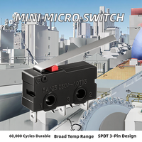 Interrupteur de fin de course miniature CHUNQIAO YR-10155 SPDT 1NO 1NC 5A 250V AC avec levier à charnière en plastique, action rapide, type bouton, 3 broches