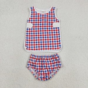 Longlv Baby Girls Boys 2 Piece Plaid Sleeveless Top and Diaper Sets Breathable Summer Casual Boutique Outfits - Product Image 5