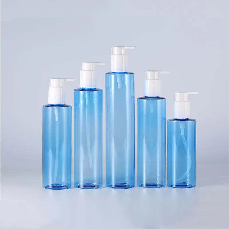 250ml 8oz leere blaue Plastik-PET-Flaschen zylinder runde Flasche mit Pump Sprayer Shampoo Lotion Conditioner Plastik flaschen