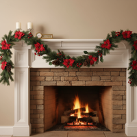 Guirlande de Noël Artificielle Moderne Verte et Enneigée Pré-Éclairée à LED, Guirlande Douce au Toucher avec Pommes de Pin et Baies pour la Décoration Intérieure