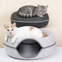 Maison pour chat en feutre de haute qualité, multifonctionnelle, portable, en forme de beignet, tunnel intérieur pour chat, jouets de jeu, facile à nettoyer