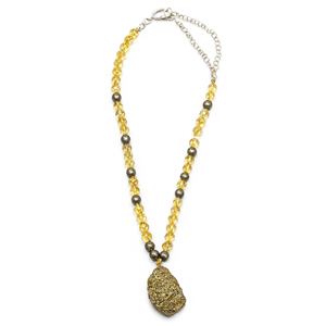 <b>Citrine</b> and Pyrite Bead Mala Necklace with Pyrite Rough Stone <b>Pendant</b> - Ignite Your Inner Strength and Abundance - Product Image 2