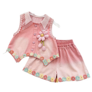 Nuevo Conjunto de <span class=keywords><strong>Verano</strong></span> para Niñas, Chaleco Vaquero Degradado Dulce y Elegante con Pantalones Cortos para Bebés - Product Image 6