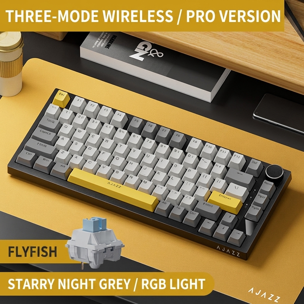 Ak820pro black-grey-yellow flying fish switch three-mode rgb diy
