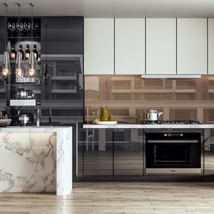 Factory-Customized Modular Kitchen Cabinets, Glass Modular Cabinets, and LED <b>Lighting</b> Design - Product Image 2