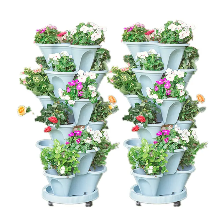 Pot de plantes hydroponiques empilables en plastique, empilables, de haute qualité, pour véranda, fleurs, tour verticale modulaire, jardin, nouveauté