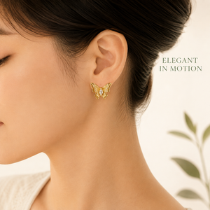 Pendientes de Mariposa Dorados para Mujer, Acero Inoxidable con Circonita Transparente, Pendientes de Ala Esculpida con Baño de Oro de 14K - Product Image 3