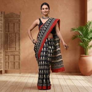 Premium <b>Block</b> <b>Print</b> Soft Cotton MulMul Saree for Women Soft Lightweight Traditional Indian Wear Women's Cotton MulMul Saree - Product Image 3