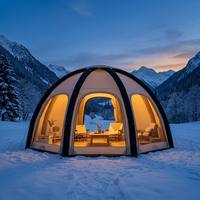 Tente Cabine Meisu Légère et Portable à Double Couche Quatre Saisons Deux Chambres à Colonnes d'Air 5m 6m avec Sol en Coton PVC pour Montage Instantané