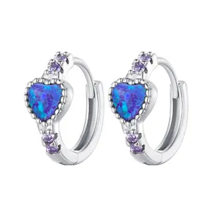 Hot Sales lila Sublimation Bulk Retro Bling Qualität Ohrring Großhandel Opal elegante Sterling Silber 925 Herz Huggie Ohrringe