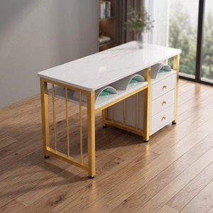 Table de manucure moderne en bois pour salon de beauté, poste de travail individuel avec tiroir de rangement et étagère double - Product Image 4