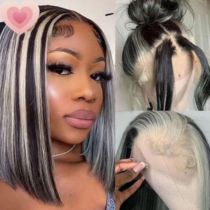 Nueva tendencia-Peluca de cabello humano brasileño para mujeres negras, postizo de encaje frontal con cierre Bob corto, de platino - Product Image 6