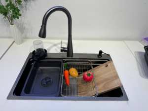 Grifo de Cocina WENYING 7546PH Moderno de Acero Inoxidable con Cascada, Recubrimiento Nano 201/304, <span class=keywords><strong>Fregadero</strong></span> Rectangular, Válvula de Latón - Product Image 4