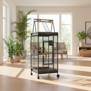 Jaula de Hierro Resistente y Lujosa para Pájaros, con Gran Espacio y 4 Ruedas, para Loros, Canarios, Guacamayos, Periquitos, en Venta - Product Image 1